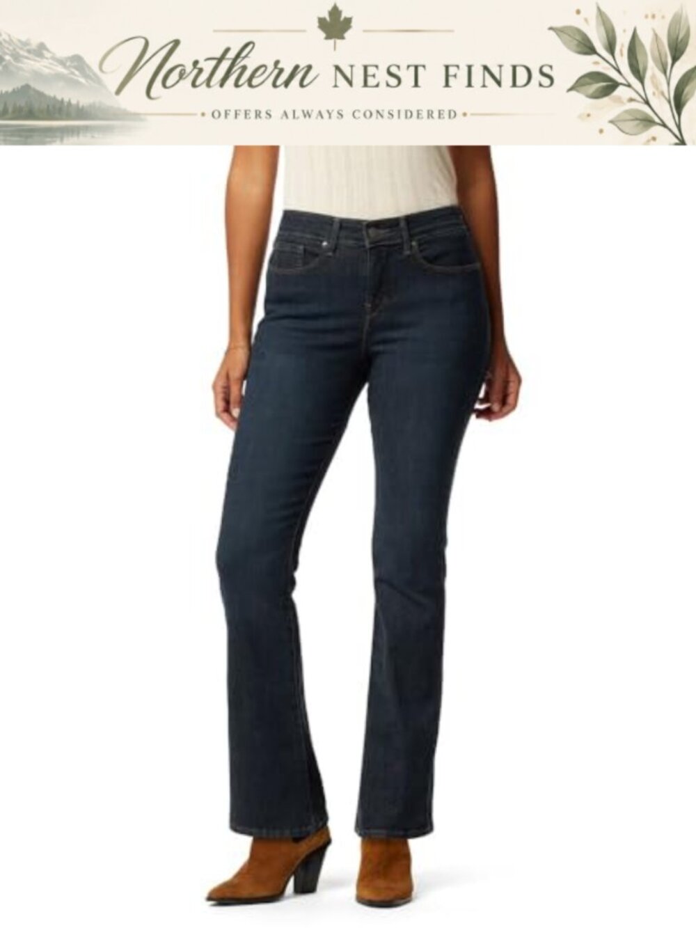 Bootcut Jeans Women Mid-Rise Tummy Control High Stretch Cotton